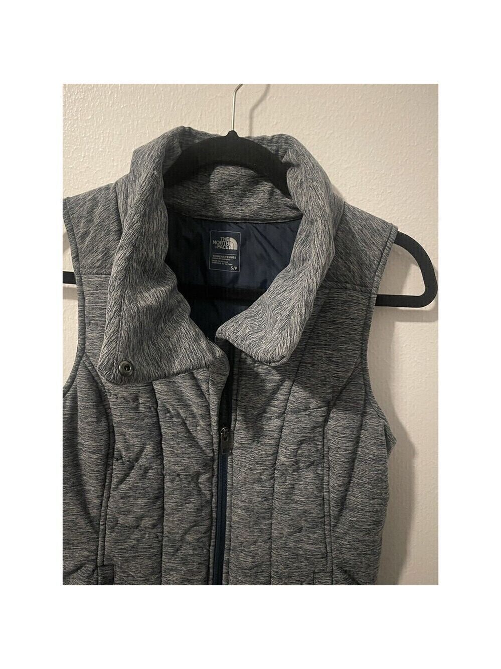 The North Face Sz S/P Heathered Gray Puffer Vest Womens Quilted Full Zip Logo - Picture 3 of 8